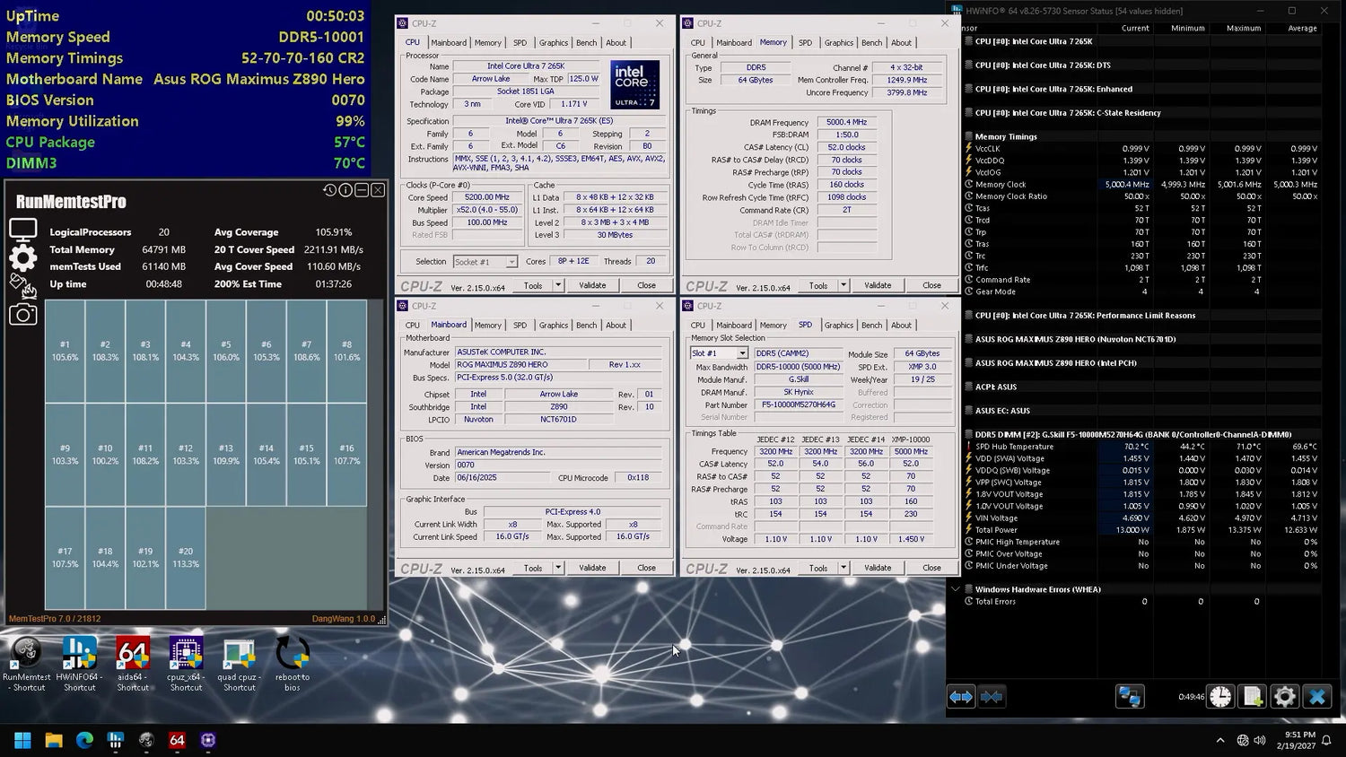 DDR5-10000 Overclock Achieved with G.Skill CAMM2 Module on ASUS ROG Maximus Z890
