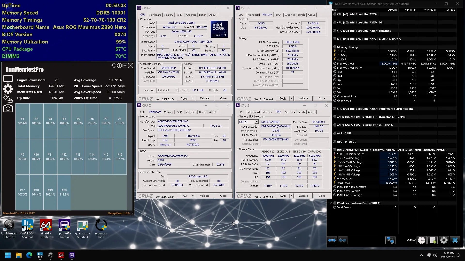 DDR5-10000 Overclock Achieved with G.Skill CAMM2 Module on ASUS ROG Maximus Z890
