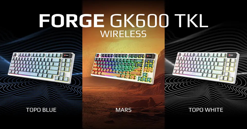 MSI Launches FORGE GK600 TKL Wireless Keyboard in Mars, Topo Blue, and Topo White