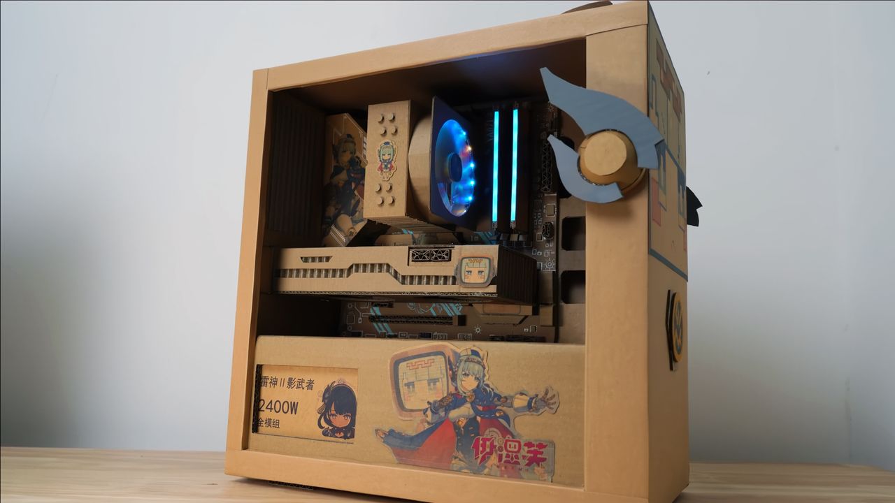 Enthusiast builds 'AMD gaming PC' entirely made of cardboard — specs include unreleased AMD 5800GT CPU, DDR8 RAM, PCIe 6.0 SSD, and 2,400W power supply