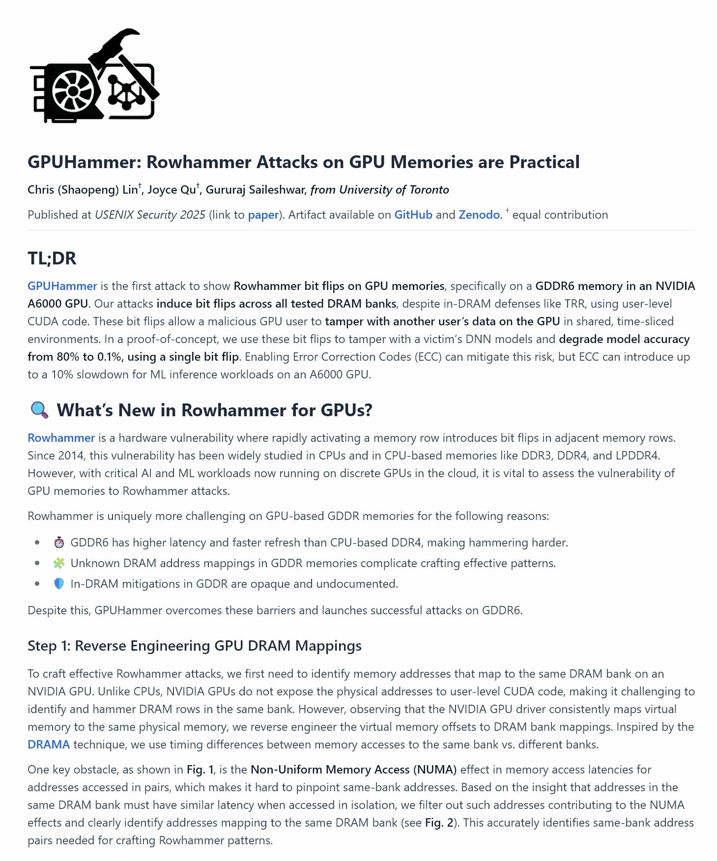 GPUHammer Attack on NVIDIA GDDR6: Corrupts AI Models