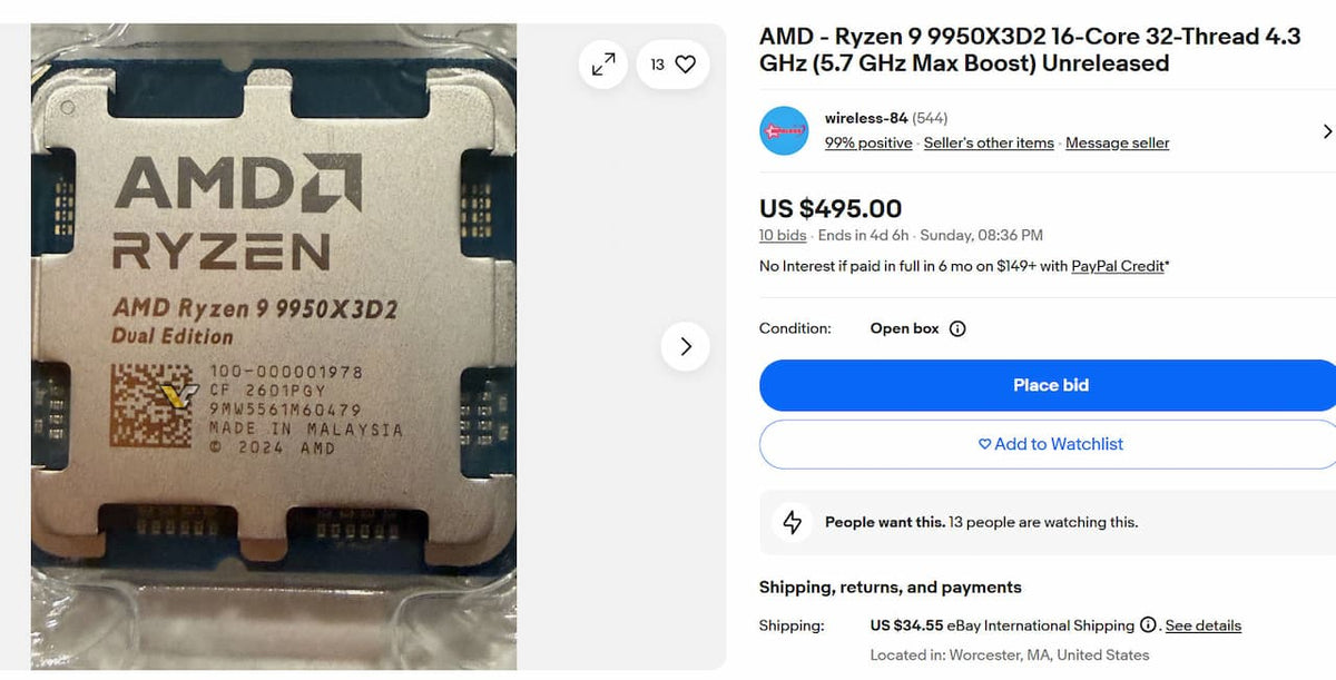 Oops, a Ryzen 9950X3D2 temporarily for sale on eBay!