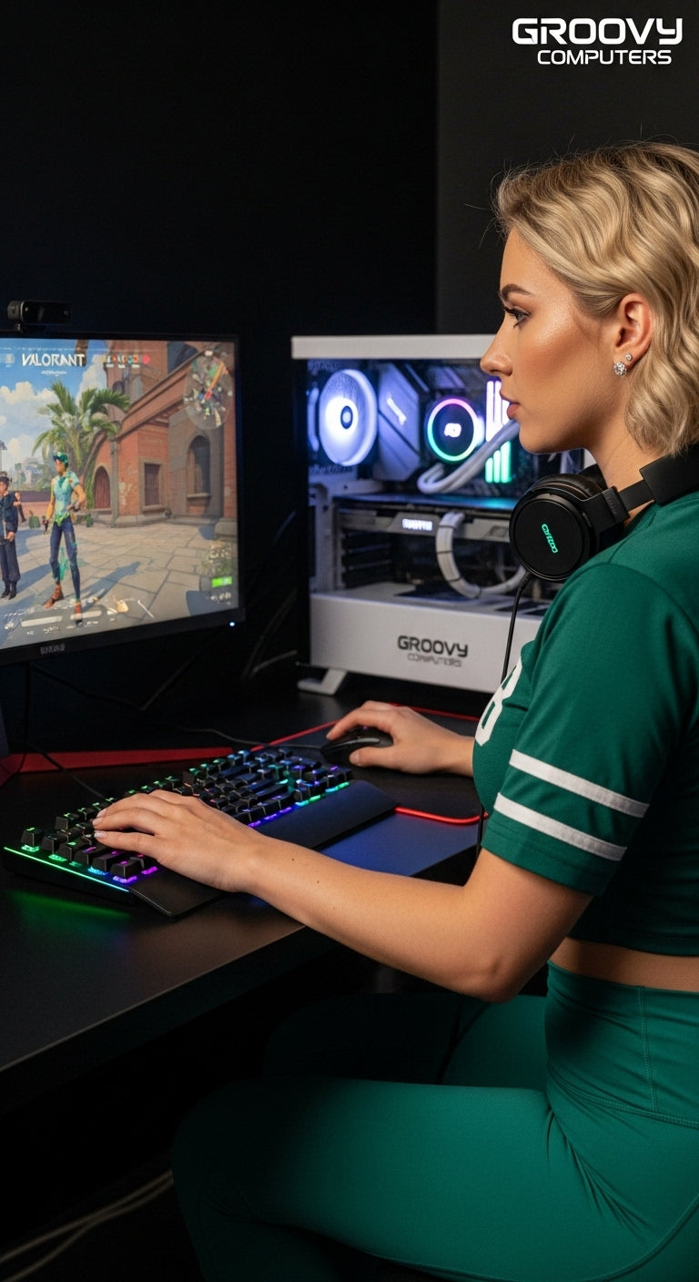 Upgrade Your Gaming Setup with Stunning Style & Power! Elevate your Valorant gameplay with our custom RGB PCs, sleek apparel, and flexible financing options. Visit GroovyComputers.ca today and level up your gaming experience! 🎮🔥