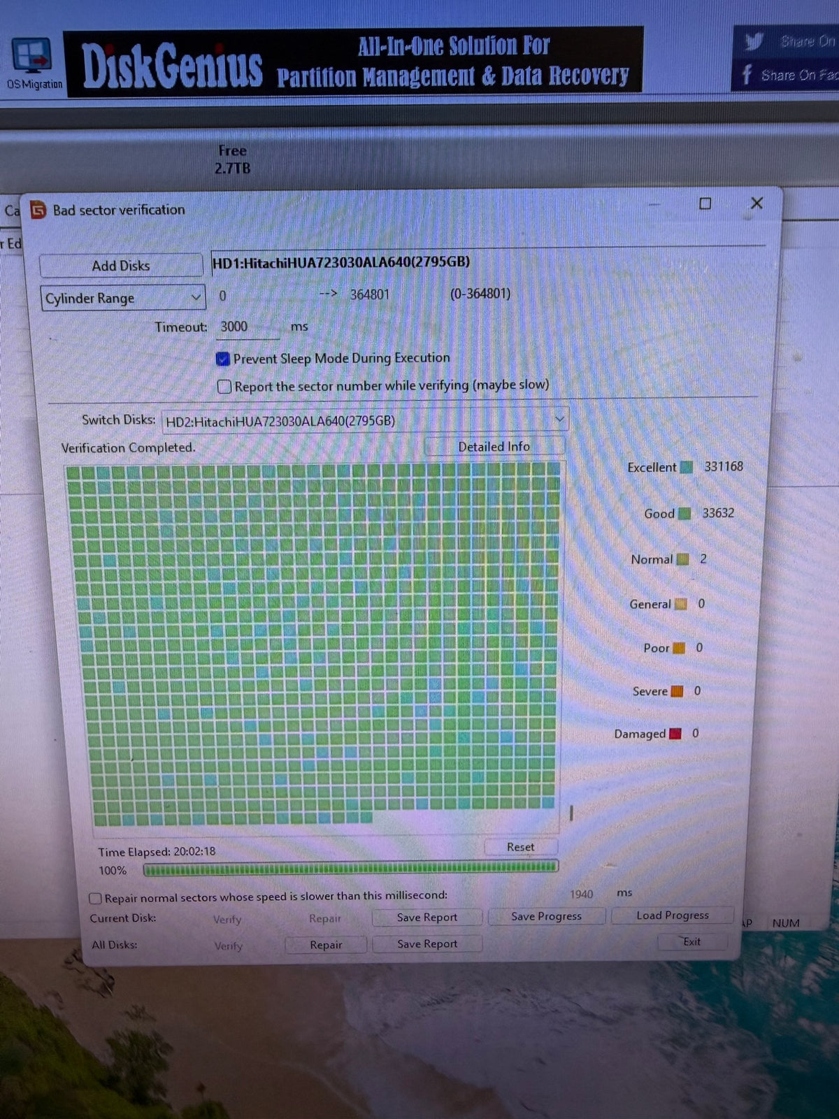 Hitachi Ultrastar 3TB HUA723030ALA640 HDD Tested 100% Health 0 Bad Sectors See Pics