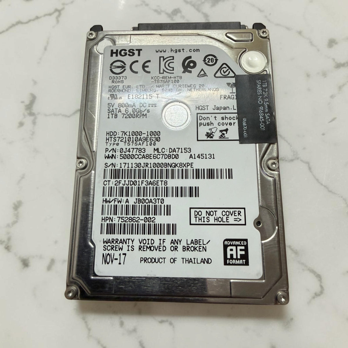 HGST Travelstar 1TB HDD 2.5" | 100% Health 0 Bad Sectors See Pics