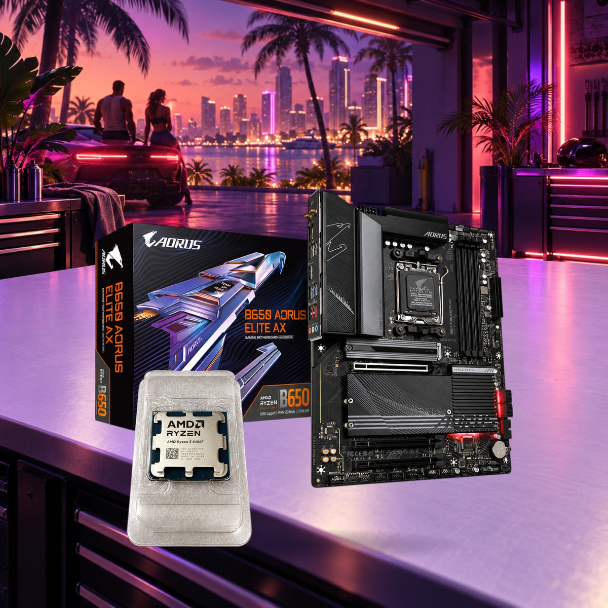 AMD Ryzen 5 8400F + Gigabyte B650 AORUS Elite AX AM5 Bundle — Groovy Computers product artwork