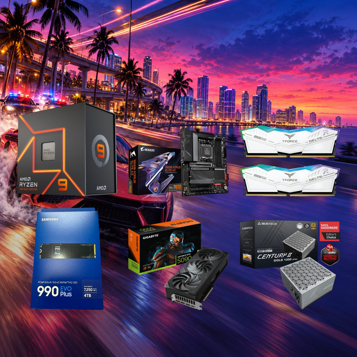 3D Rendering & AI Core Parts Bundle | Ryzen 9 7900X + RTX 5090 | 64GB RAM | 4TB SSD — Groovy Computers product artwork