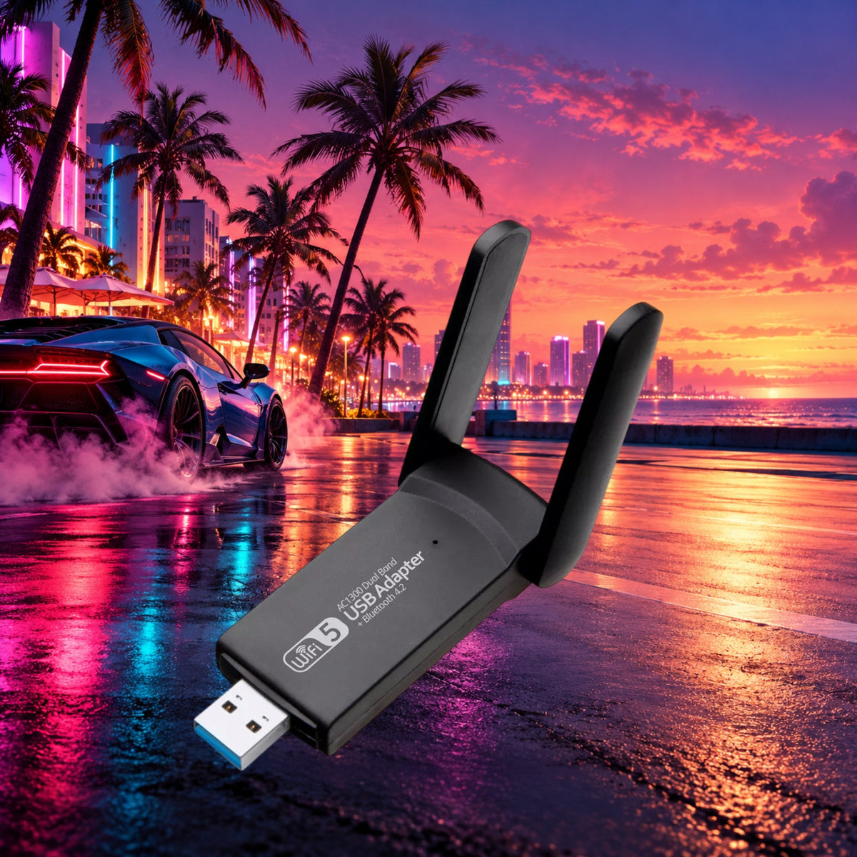GroovyStream Fusion 1300mb/ps, WIFI 5 + Bluetooth 4.2 USB Adapter — Groovy Computers product artwork