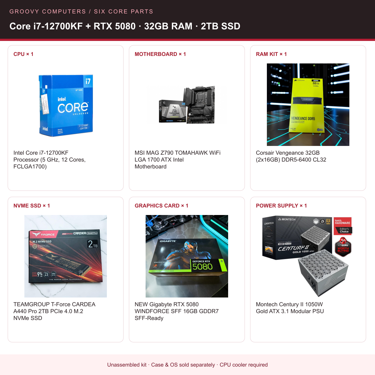 Video Editing & 3D Core Parts Bundle | Core i7-12700KF + RTX 5080 | 32GB RAM | 2TB SSD — all six included components