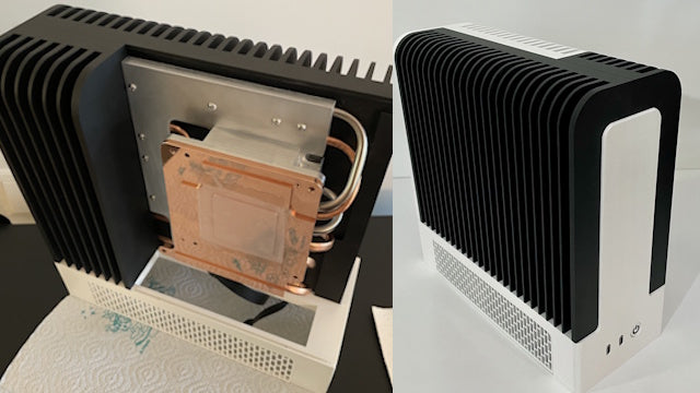 This striking two-toned mini PC features a fully customised fanless co