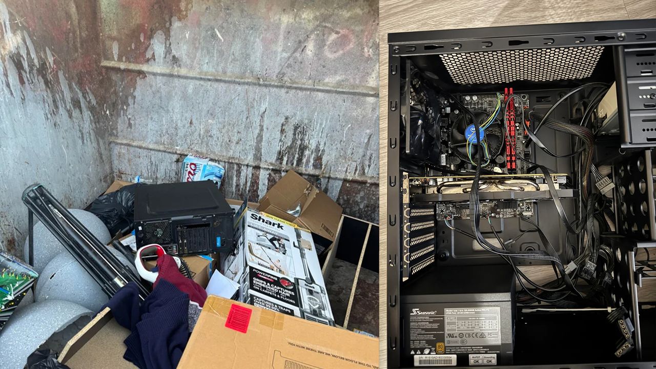Fully working PC fished out from a dumpster and rehabbed — trash-binned system can still run Linux and light games