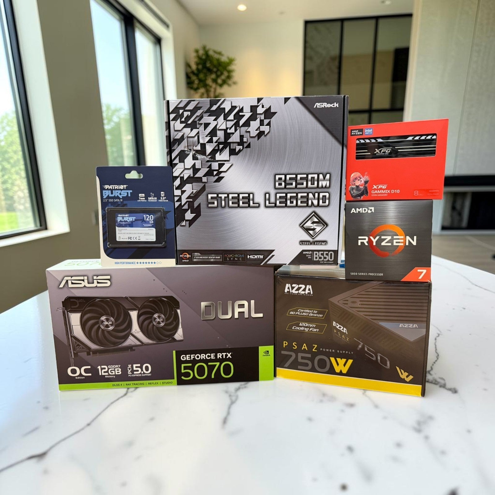 AMD Ryzen 7 5700 RTX 5070 12GB B550M Steel Legend 16GB 7-Part Bundle [SEALED]