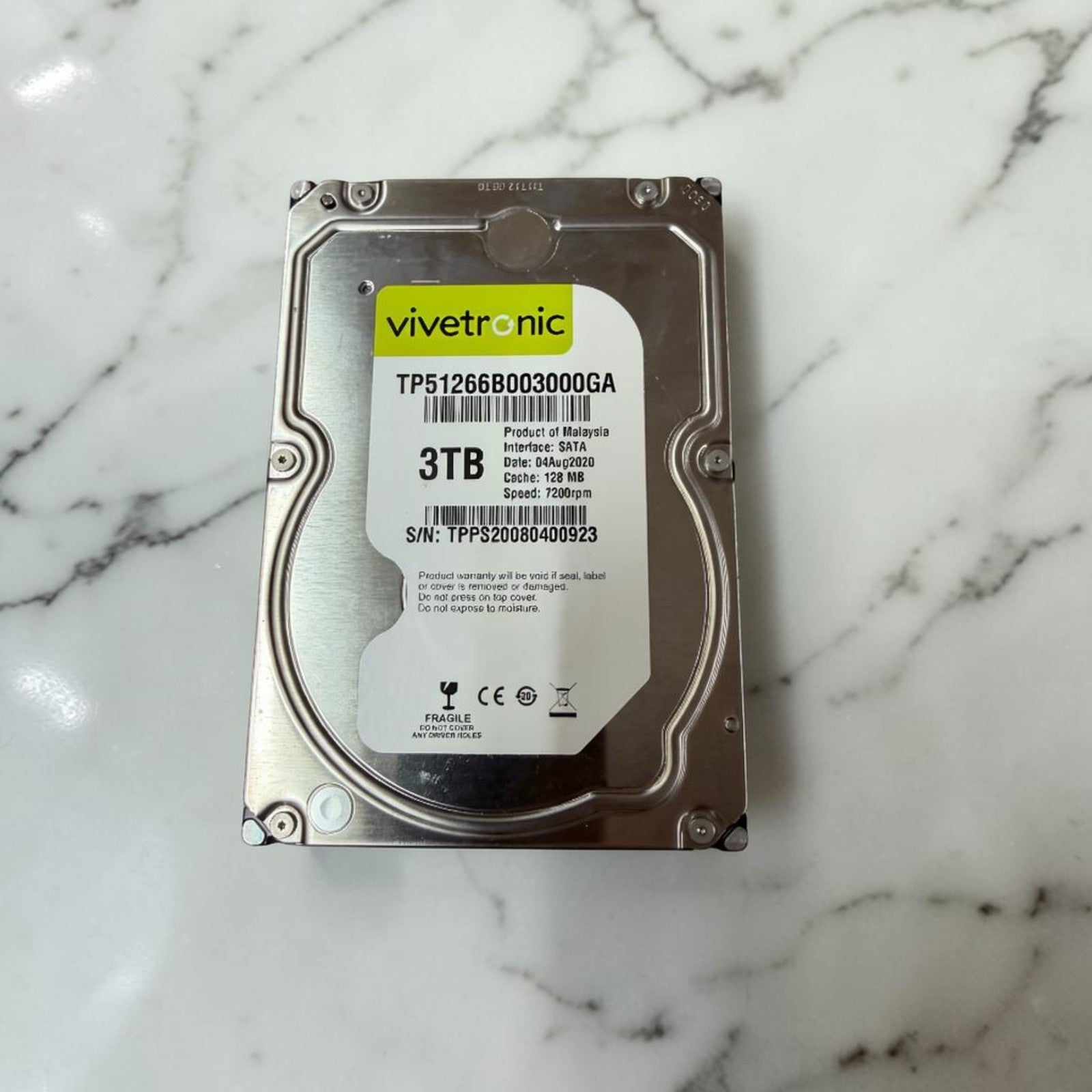 Vivetronic 3TB 7200RPM 128MB SATA 3.5" HDD — Seagate OEM / Rebranded [OPEN BOX]