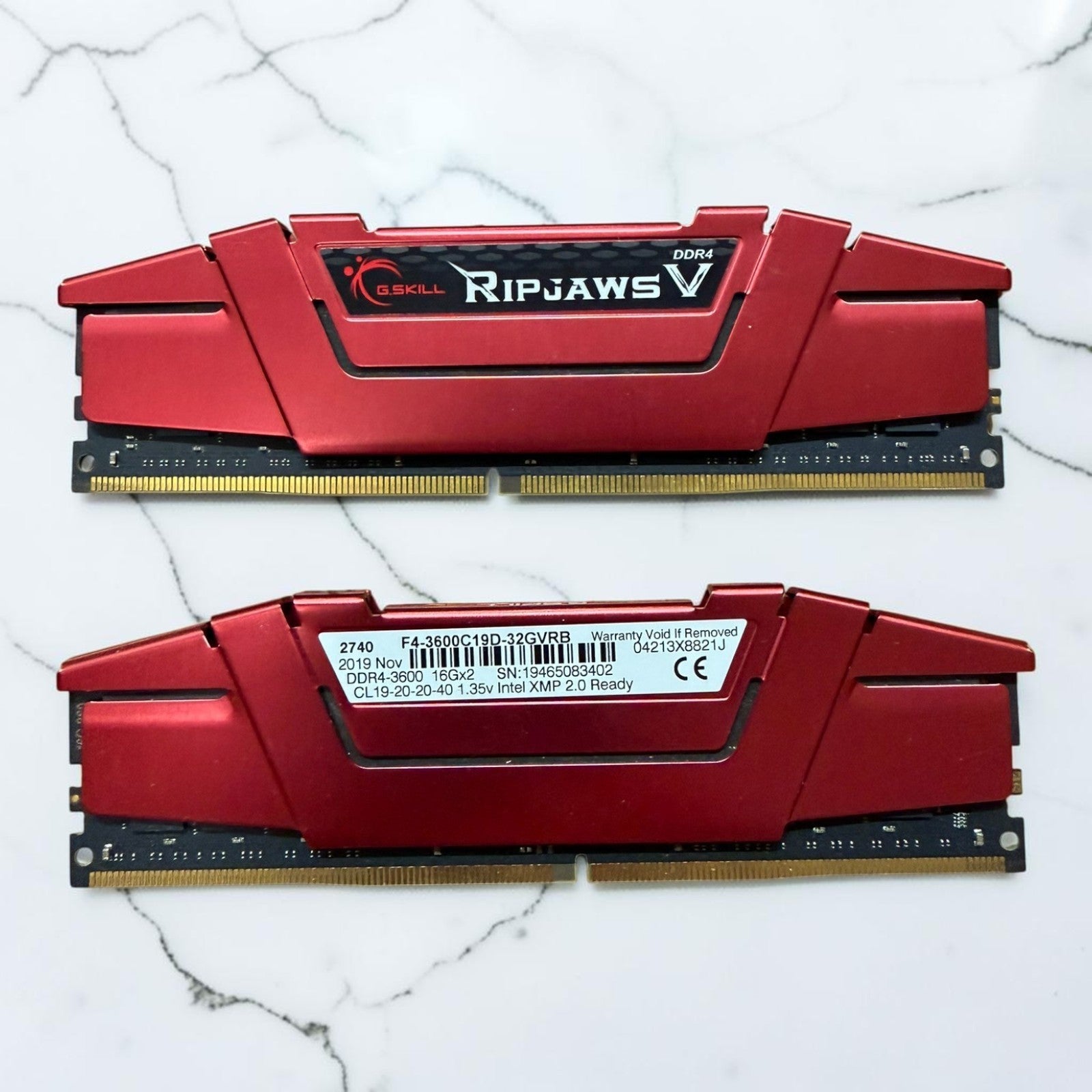 G.Skill Ripjaws V 32GB 2x16GB DDR4-3600 CL19 Red [OPEN BOX] [Lifetime Warranty]