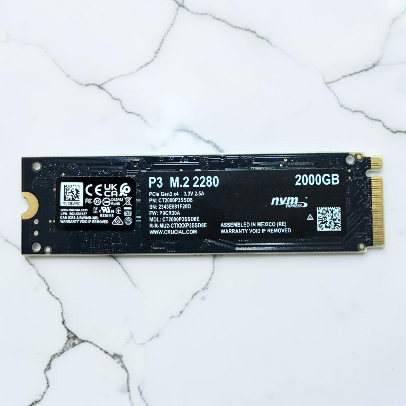 Crucial P3 2TB M.2 2280 PCIe Gen3 NVMe SSD CT2000P3SSD8 [OPEN BOX]