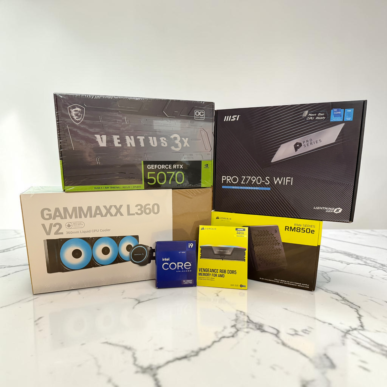 NEW i9-12900K RTX 5070 32GB DDR5 Z790 WiFi 850W Gold 360mm AIO Bundle [SEALED]