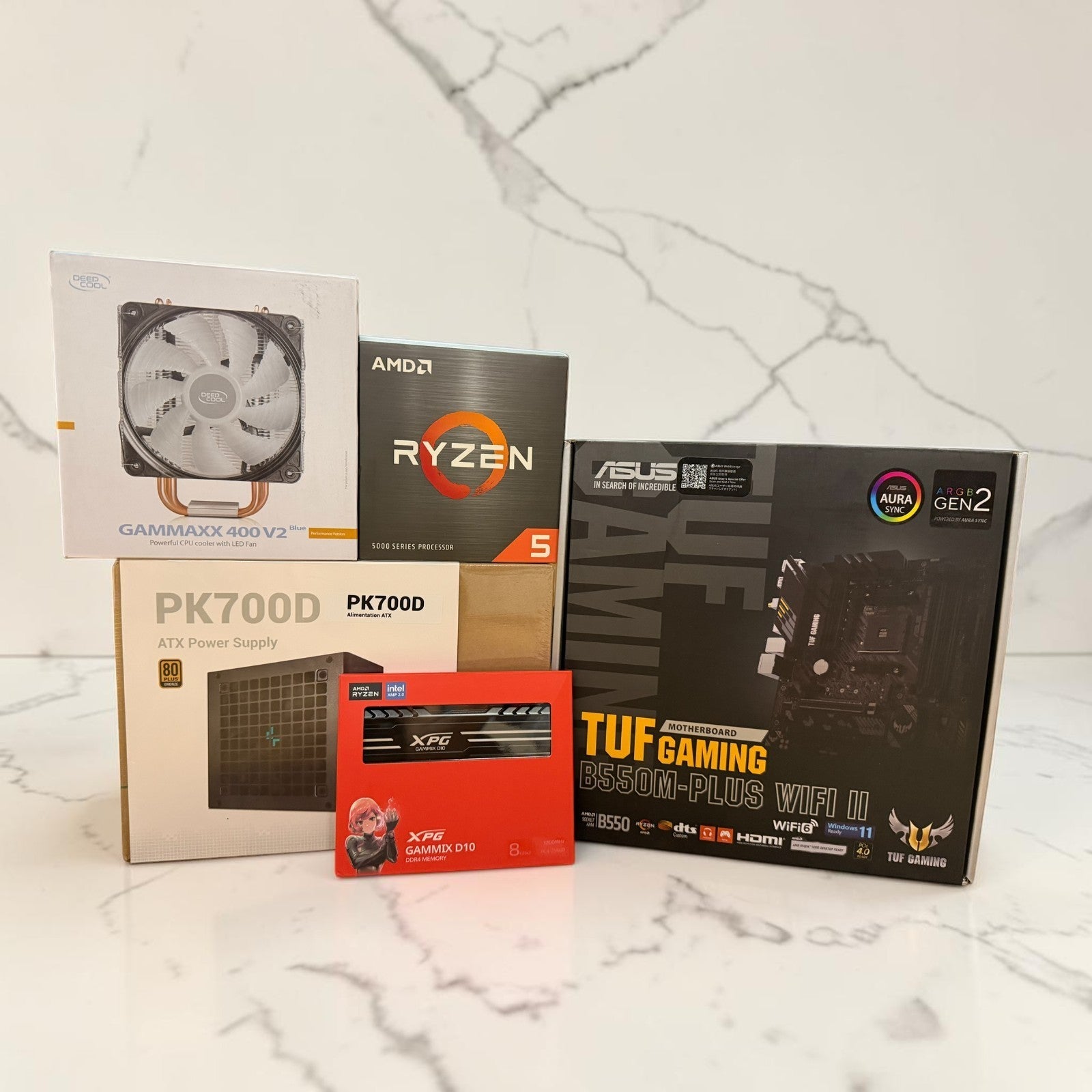 NEW Ryzen 5 5600 B550M TUF II 16GB DDR4 PK700D 700W GAMMAXX Blue [SEALED BUNDLE]