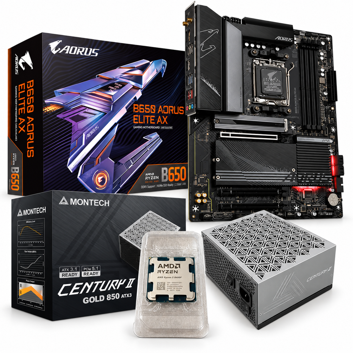 Ryzen 5 8400F + B650 AORUS Elite AX + Montech 850W Bundle