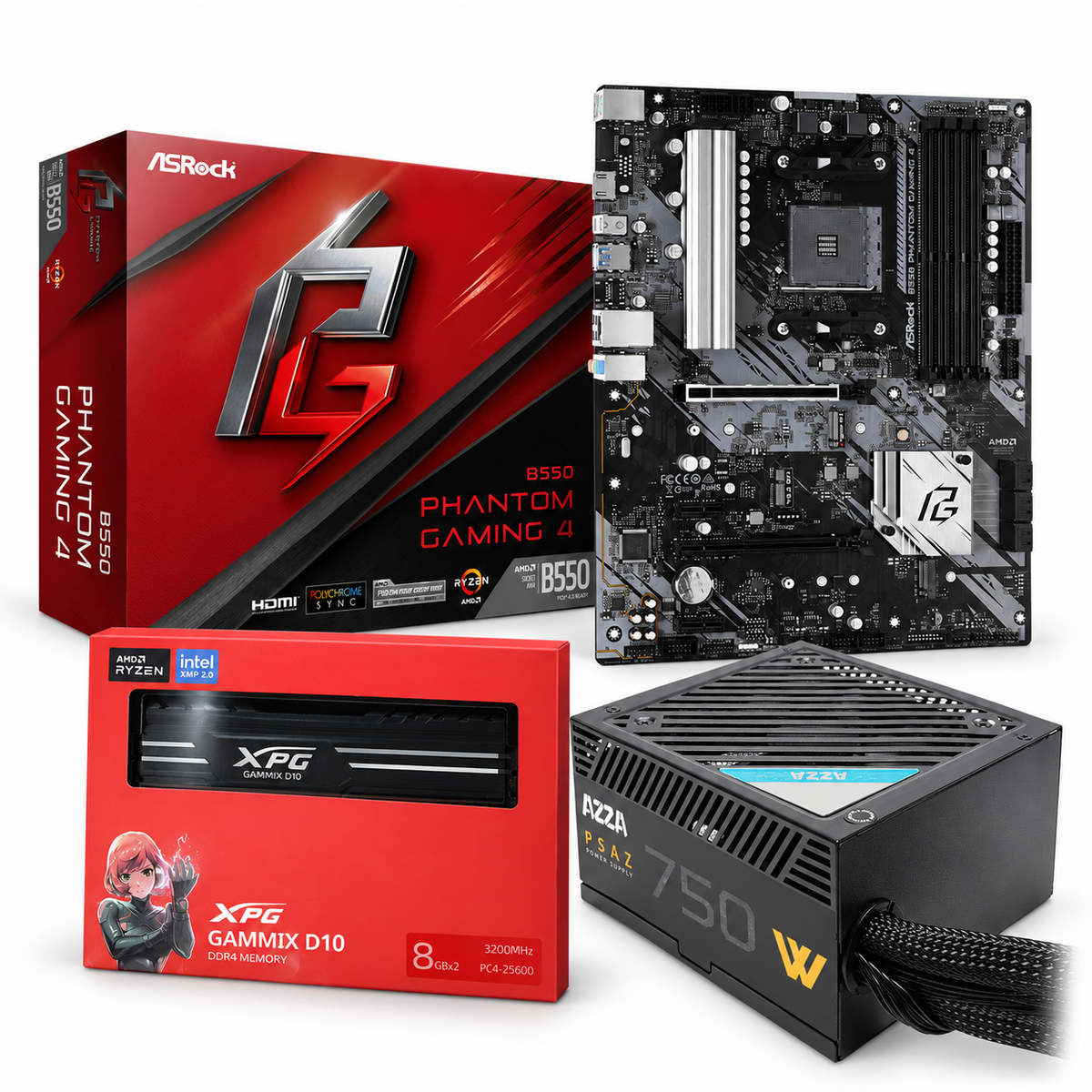ASRock B550 Phantom Gaming 4 + XPG 16GB + AZZA 750W Bundle