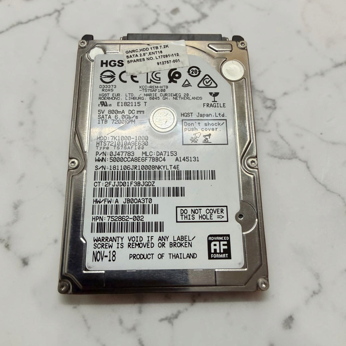 HGST Travelstar 1TB HDD 2.5" | 100% Health 0 Bad Sectors See Pics