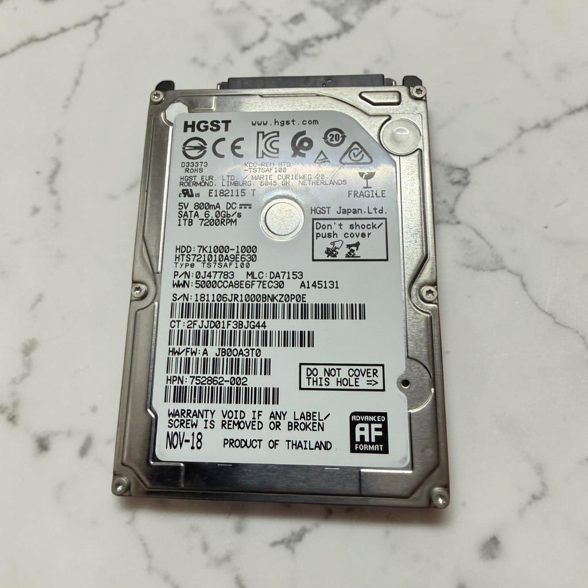 HGST Travelstar 1TB HDD 2.5" | 100% Health 0 Bad Sectors See Pics
