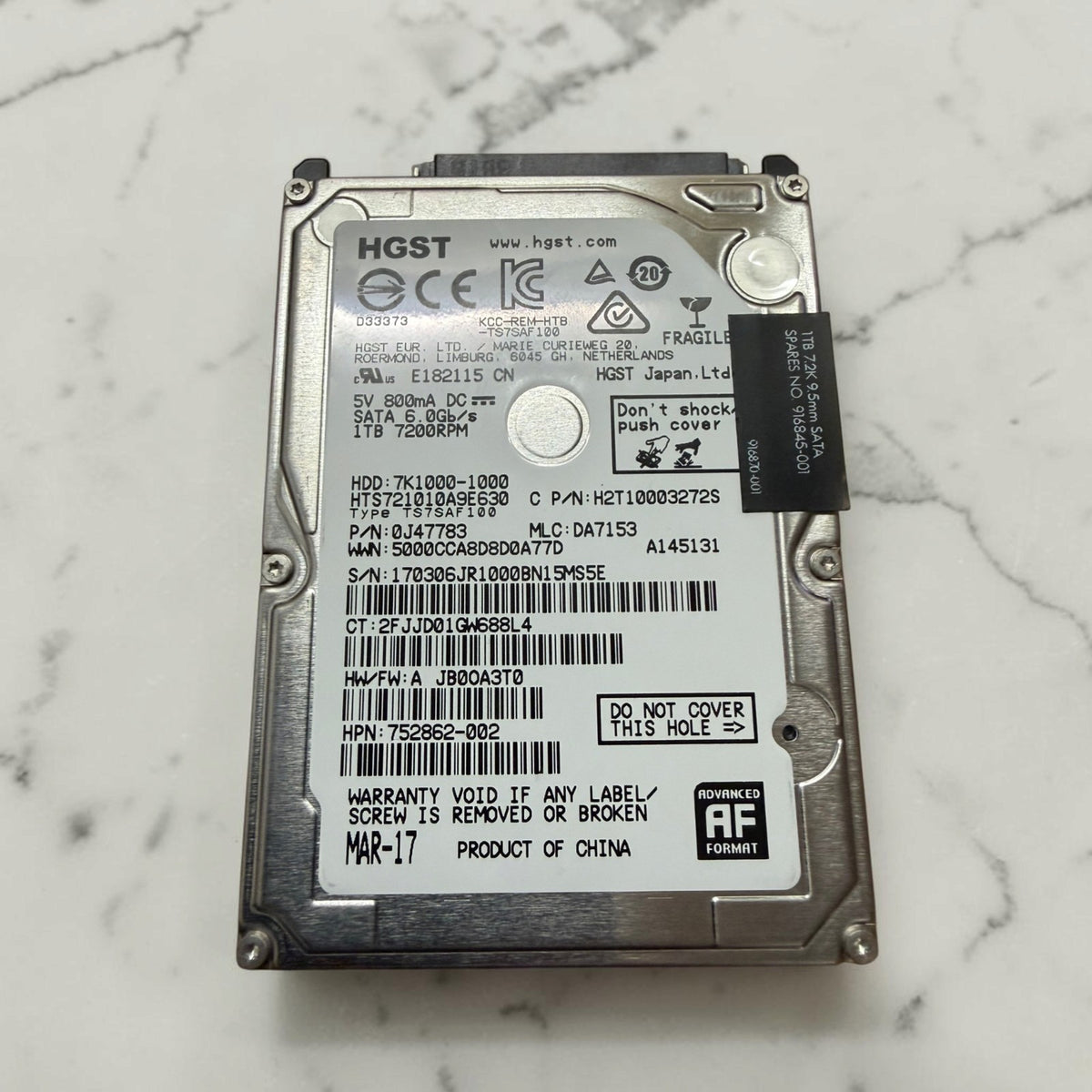 HGST Travelstar 1TB HDD 2.5" | 100% Health 0 Bad Sectors See Pics