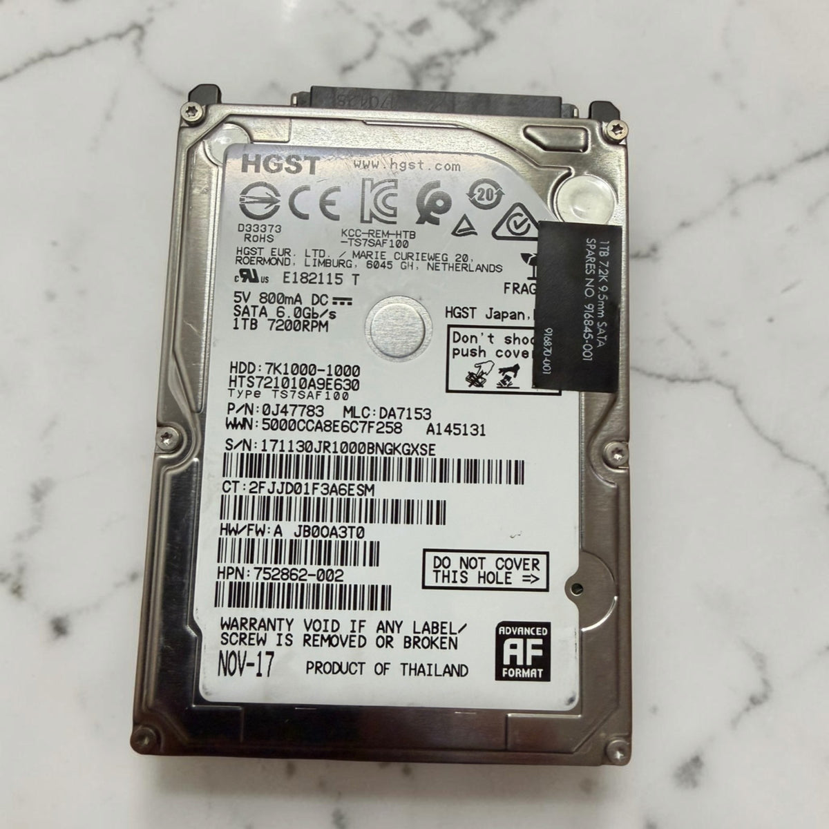 HGST Travelstar 1TB HDD 2.5" | 100% Health 0 Bad Sectors See Pics
