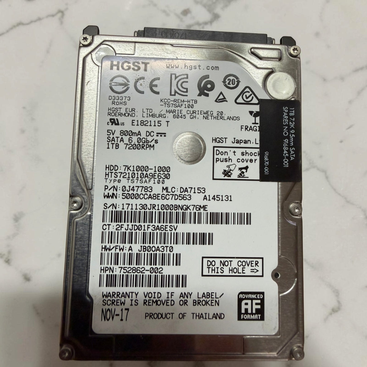 HGST Travelstar 1TB HDD 2.5" | 100% Health 0 Bad Sectors See Pics