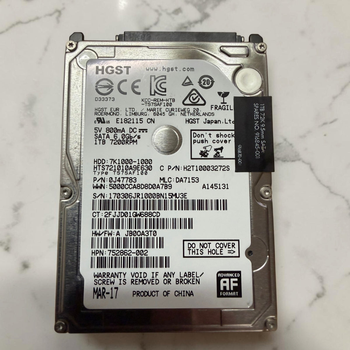 HGST Travelstar 1TB HDD 2.5" | 100% Health 0 Bad Sectors See Pics