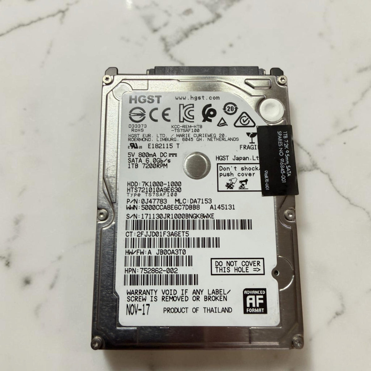 HGST Travelstar 1TB HDD 2.5" | 100% Health 0 Bad Sectors See Pics