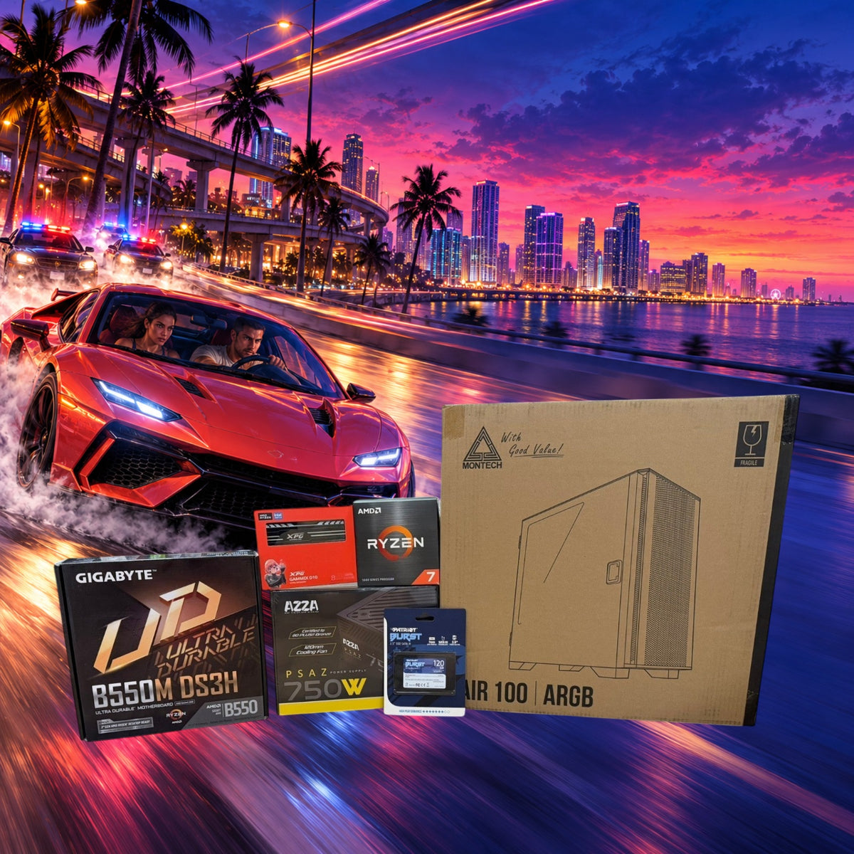 AMD Ryzen 7 5700 Gigabyte B550M DS3H Montech Air 100 ARGB Bundle [SEALED] — Groovy Computers product artwork