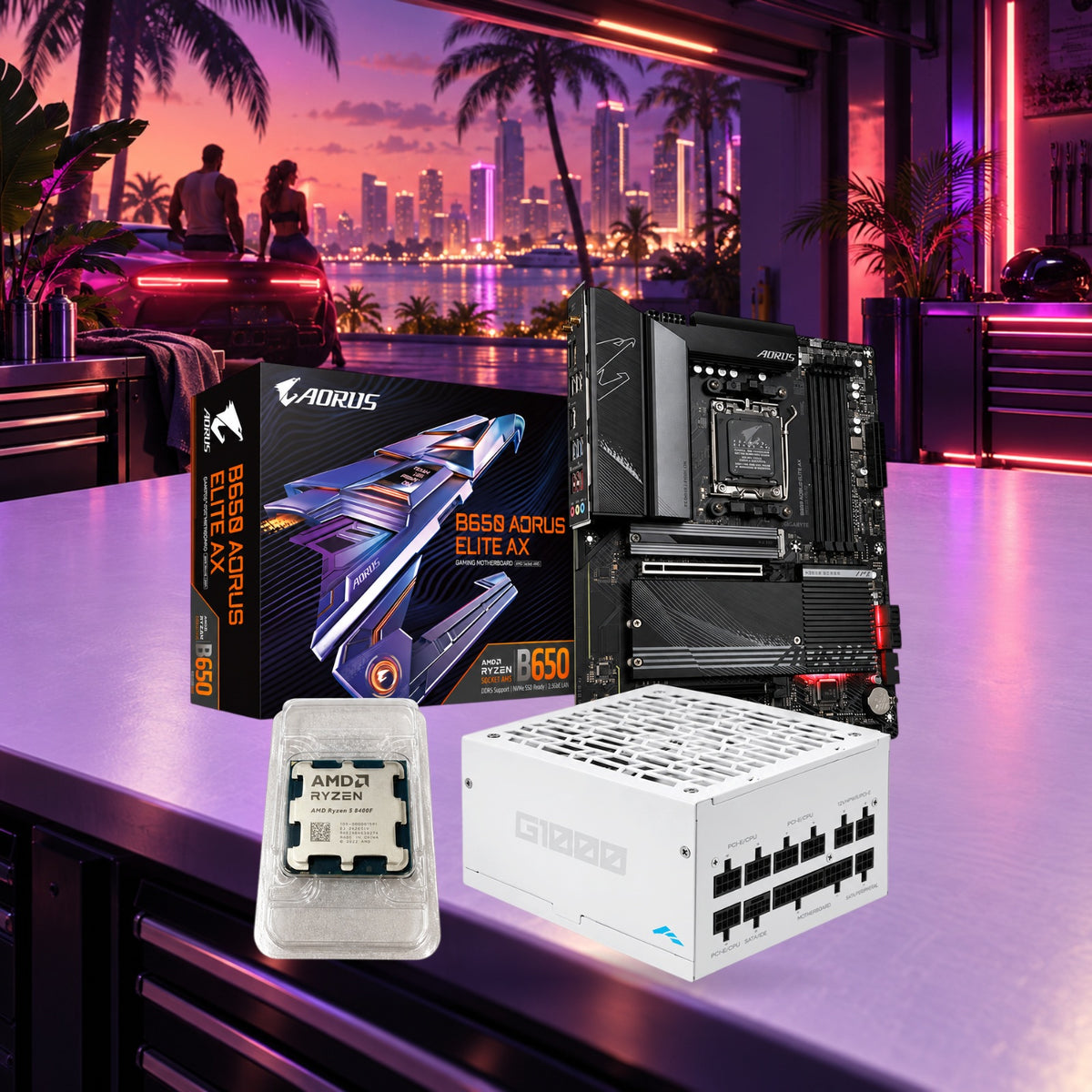 Ryzen 5 8400F + B650 AORUS Elite AX + SAMA White 1000W Bundle