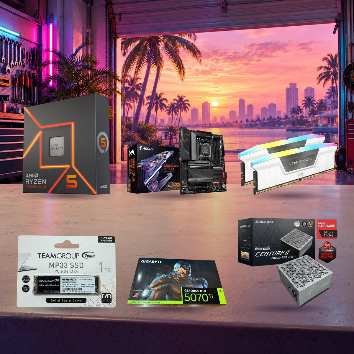Gaming & Streaming Core Parts Bundle | Ryzen 5 7600X + RTX 5070 Ti | 32GB DDR5 | 1TB SSD — Groovy Computers product artwork