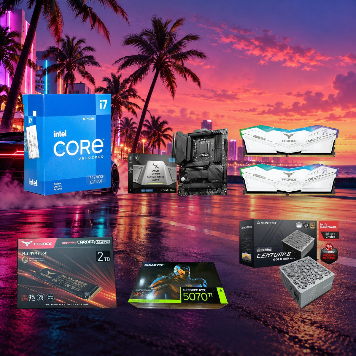 Editing & Studio Multitasking Core Parts Bundle | Core i7-12700KF + RTX 5070 Ti OC | 64GB RAM | 2TB SSD — Groovy Computers product artwork