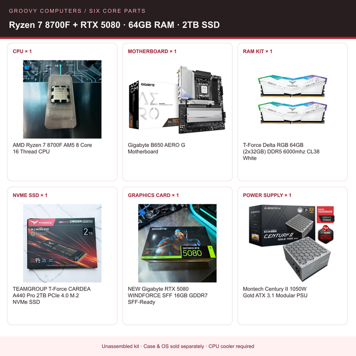 GPU Editing & 4K Gaming Core Parts Bundle | Ryzen 7 8700F + RTX 5080 | 64GB RAM | 2TB SSD — all six included components