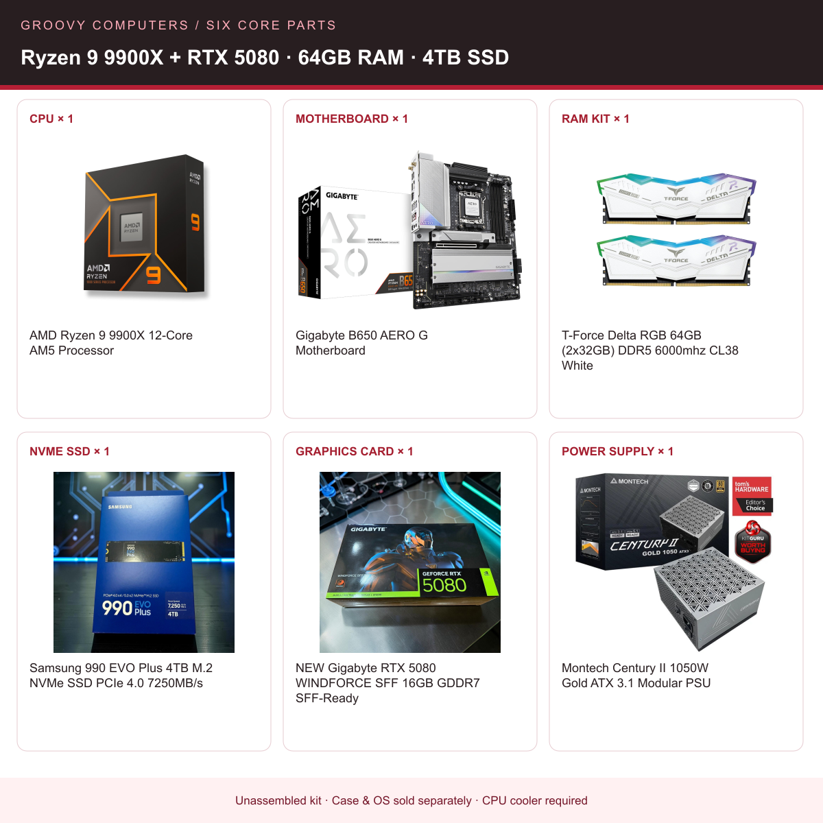 Motion Graphics & 3D Core Parts Bundle | Ryzen 9 9900X + RTX 5080 | 64GB RAM | 4TB SSD — all six included components