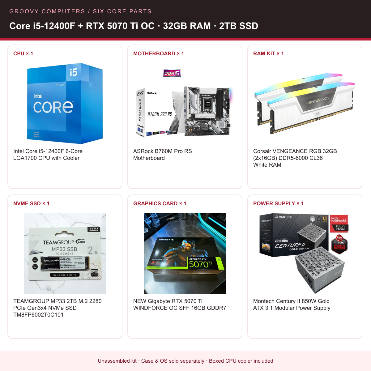 Gaming Library & Streaming Core Parts Bundle | Core i5-12400F + RTX 5070 Ti OC | 32GB RAM | 2TB SSD — all six included components